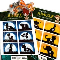Jeu éducatif d’ombres sur le thème des animaux de la jungle avec pièces plastifiées et scratchs pour motricité fine